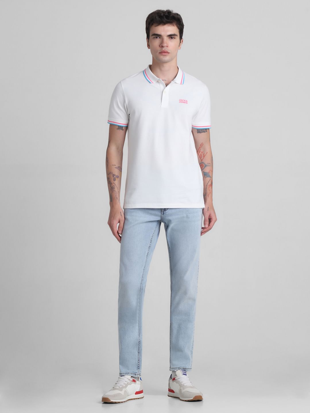 White Contrast Tipping Polo T-Shirt