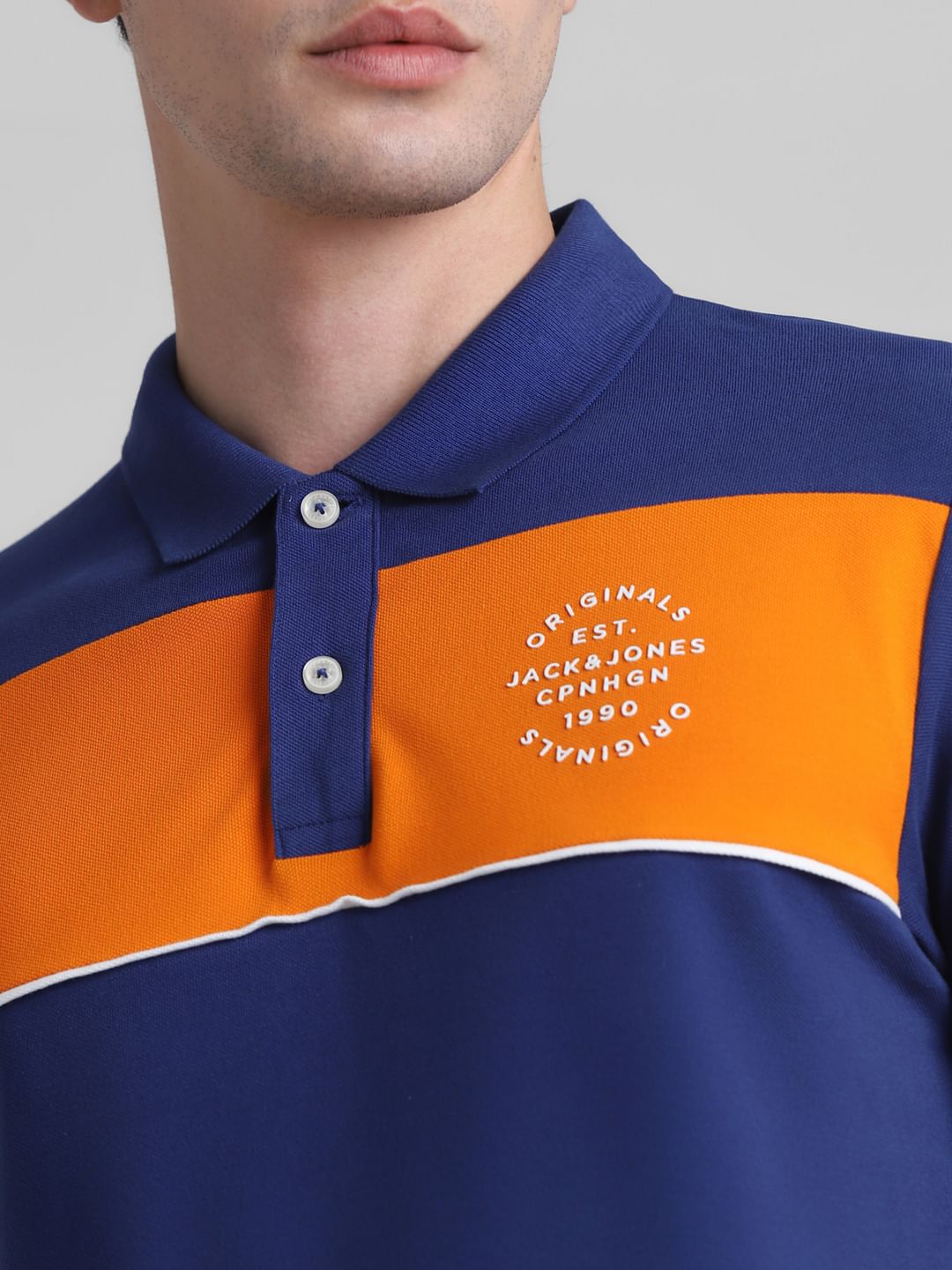 Blue Colourblocked Contrast Tipping Polo