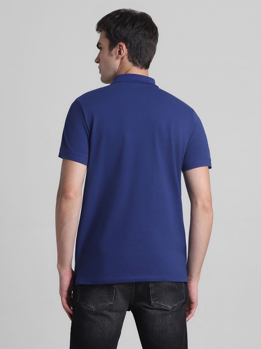Blue Colourblocked Contrast Tipping Polo