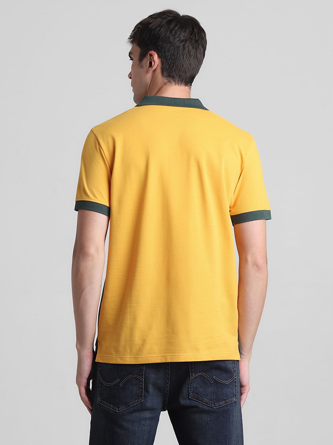 Yellow Colourblocked Cotton Polo T-shirt