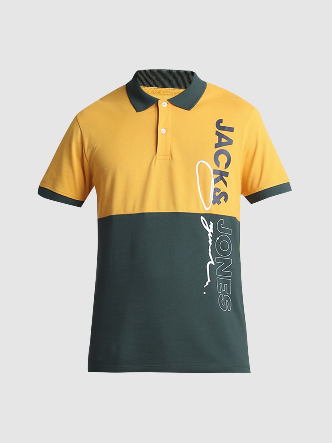 Yellow Colourblocked Cotton Polo T-shirt