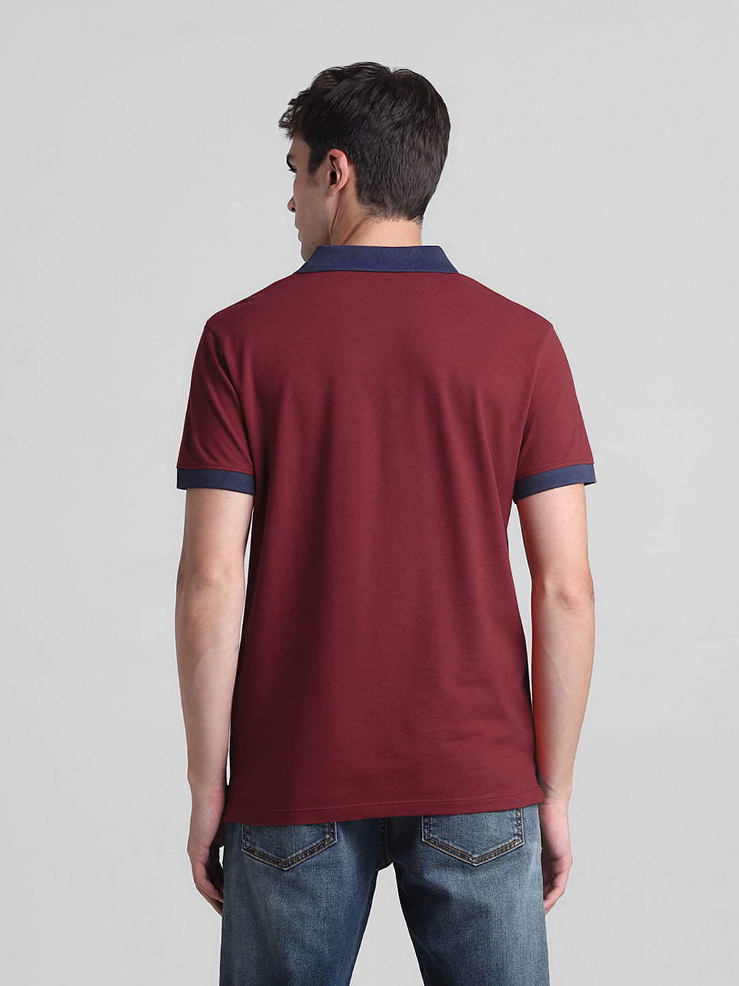 Red Colourblocked Cotton Polo T-shirt