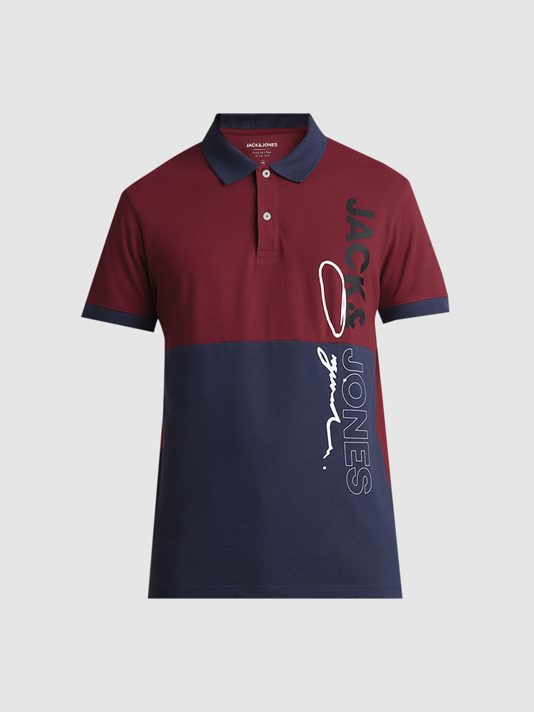 Red Colourblocked Cotton Polo T-shirt
