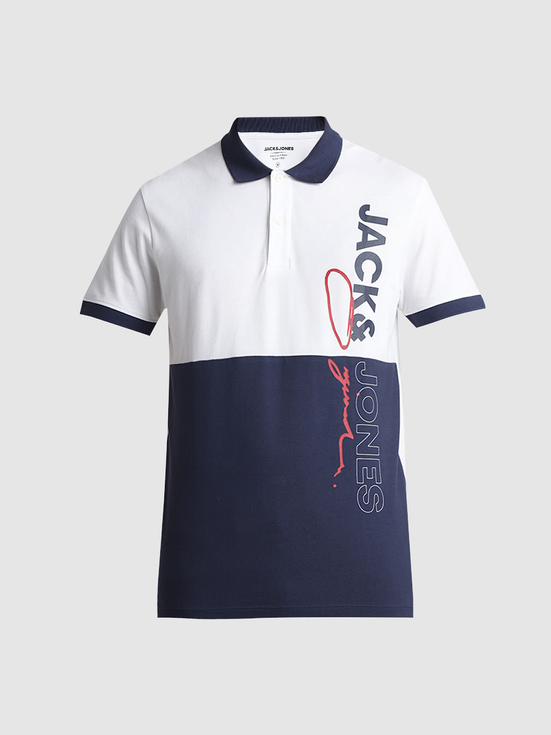 White Colourblocked Cotton Polo T-shirt