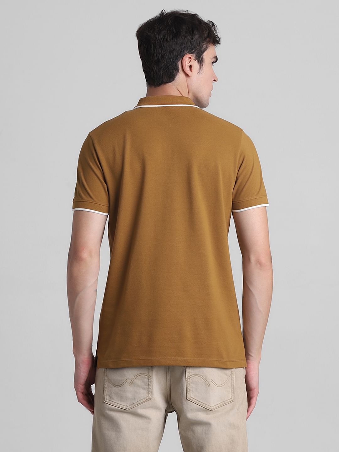 Brown Zip Detail Polo T-shirt