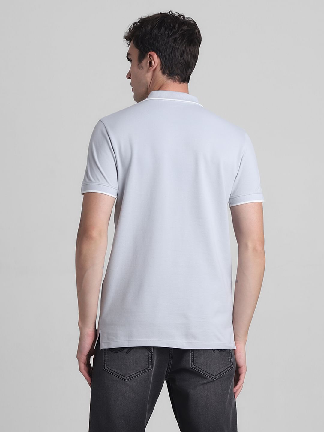 Grey Zip Detail Polo T-shirt