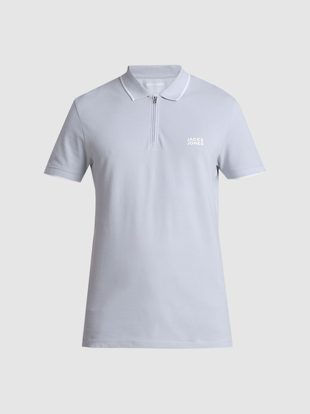 Grey Zip Detail Polo T-shirt