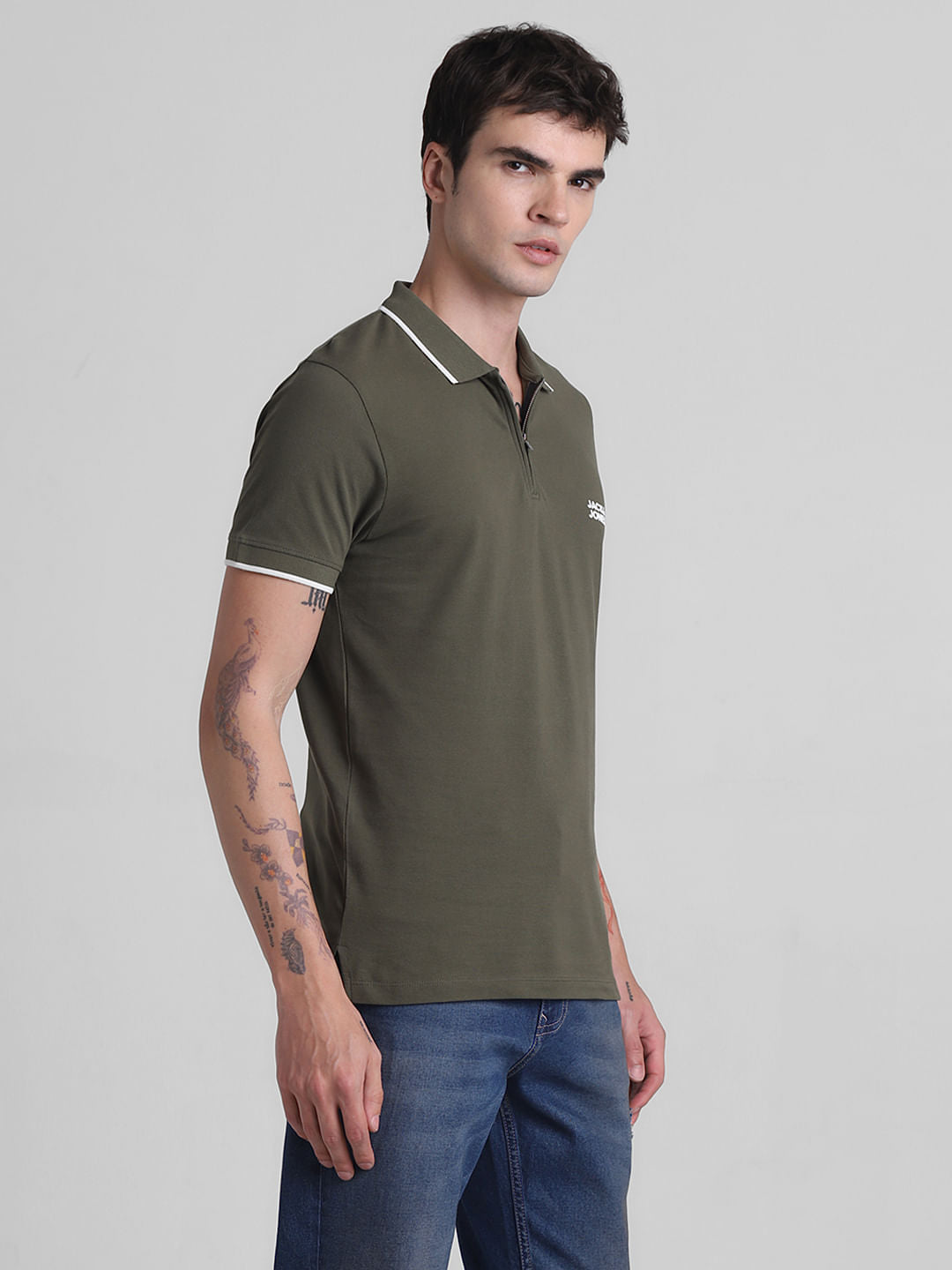 Green Zip Detail Polo T-shirt