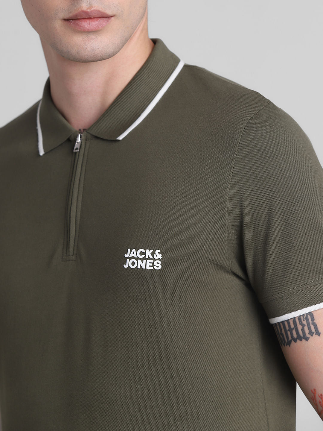 Green Zip Detail Polo T-shirt