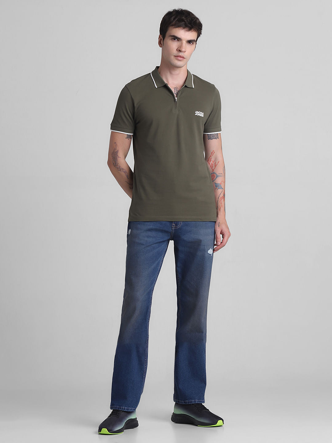Green Zip Detail Polo T-shirt