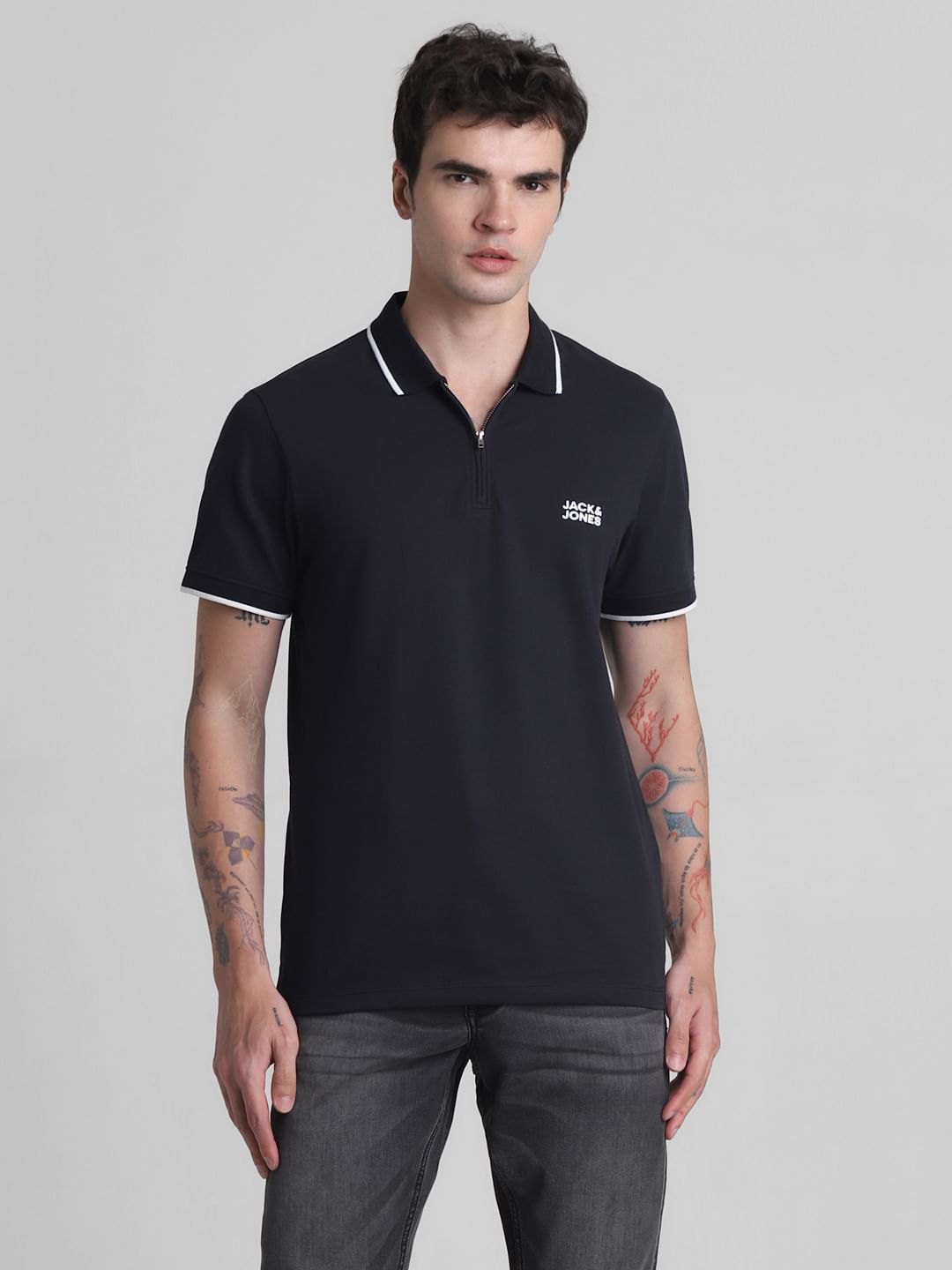 Black Zip Detail Polo T-Shirt