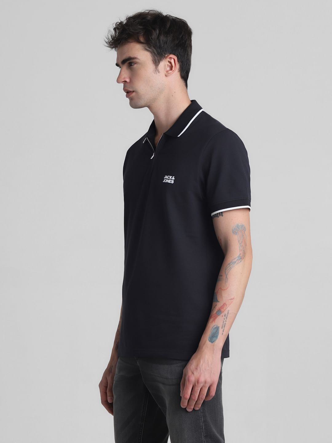 Black Zip Detail Polo T-Shirt