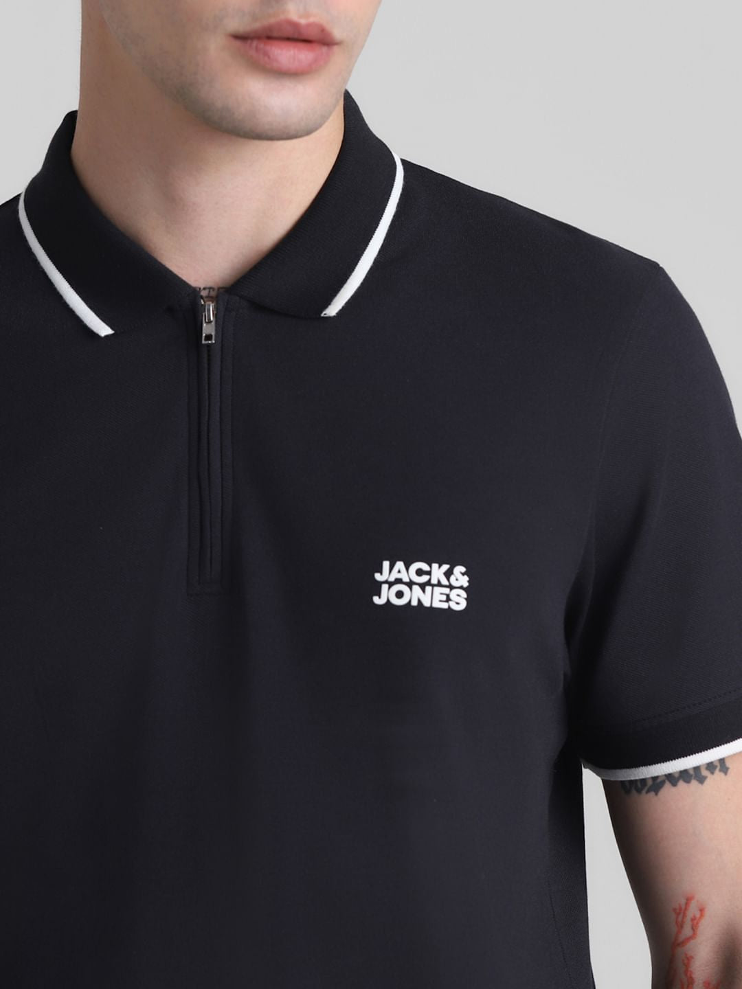 Black Zip Detail Polo T-Shirt