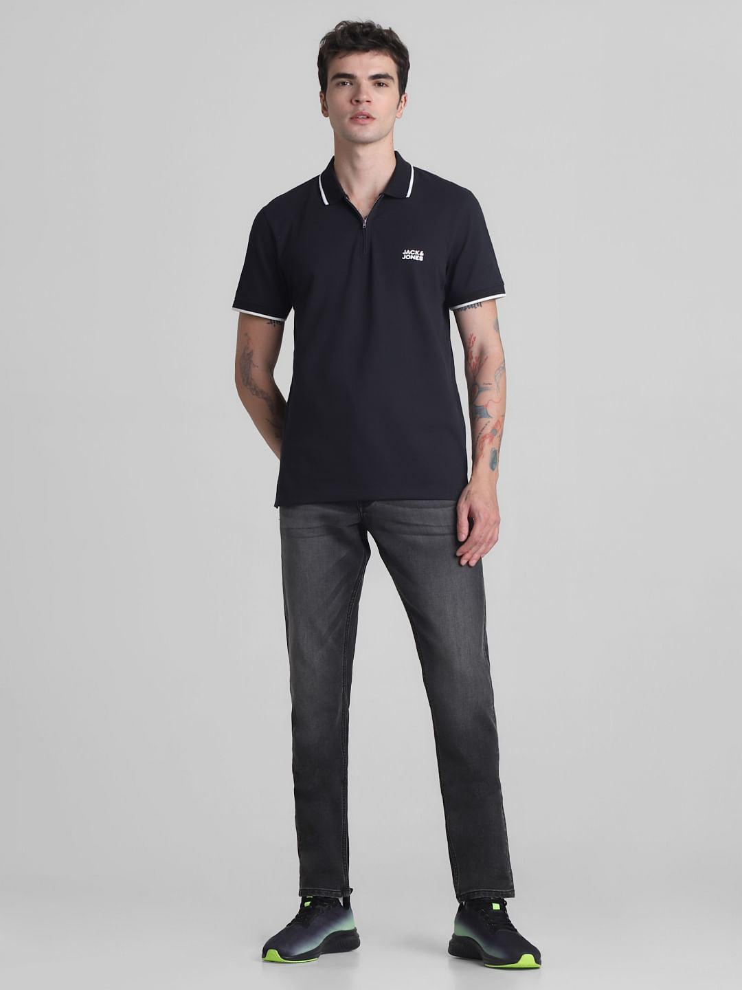 Black Zip Detail Polo T-Shirt