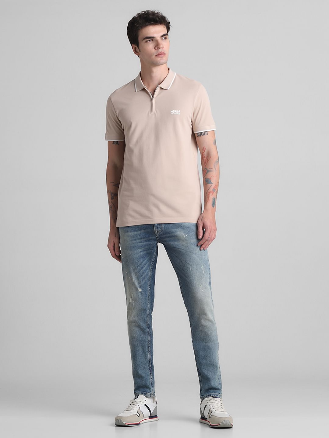 Light Brown Zip Detail Polo T-shirt