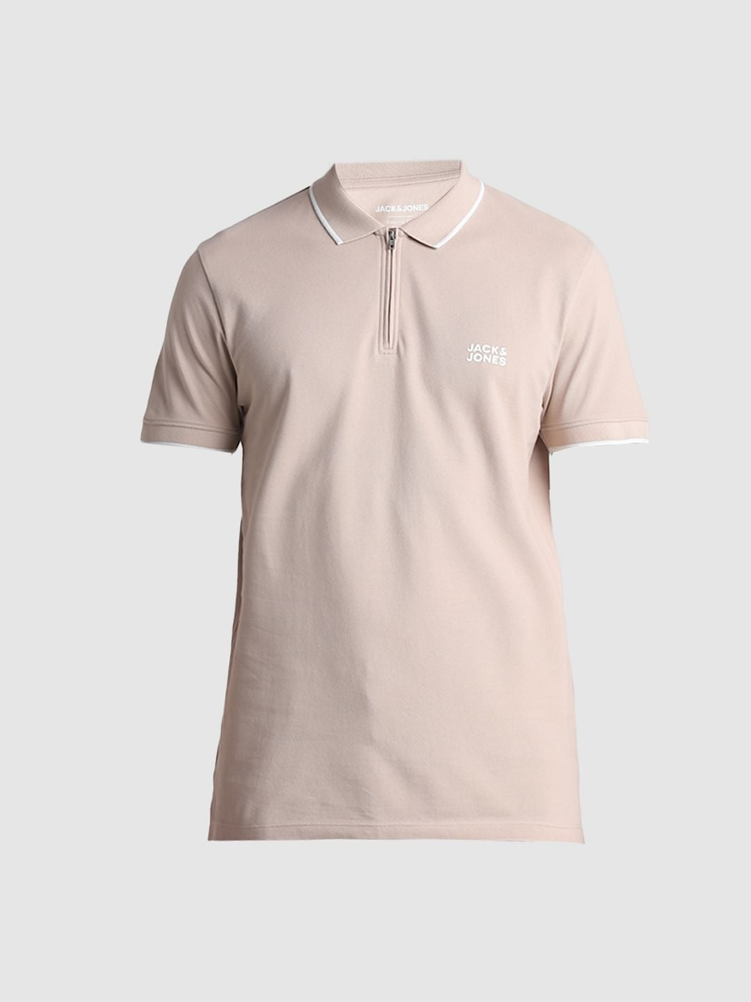 Light Brown Zip Detail Polo T-shirt