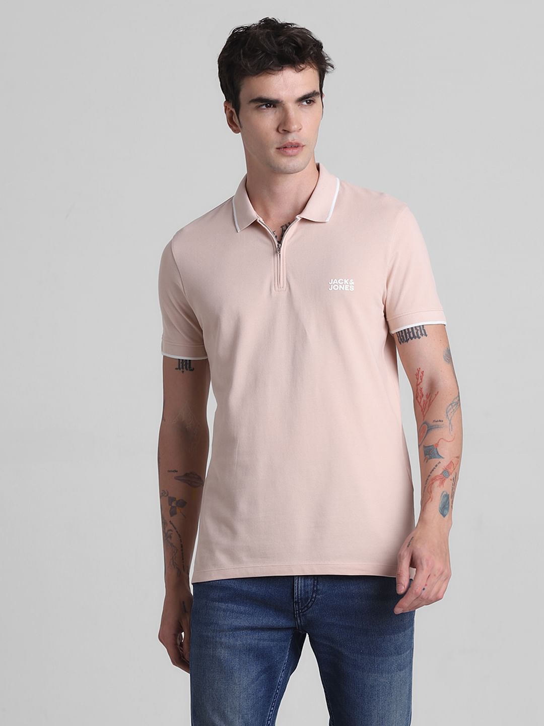 Pink Zip Detail Polo T-shirt