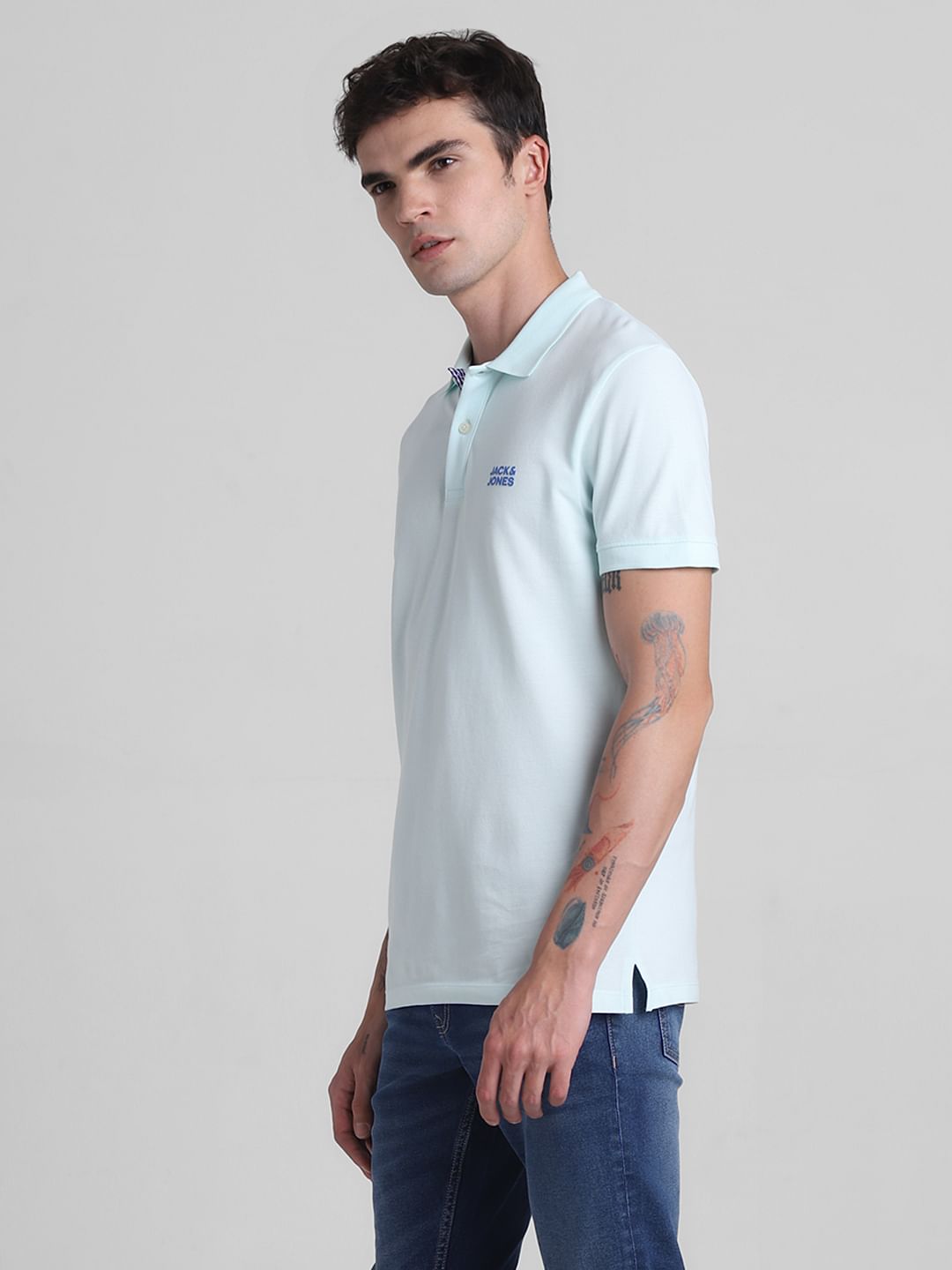 Blue Check Placket Polo T-shirt