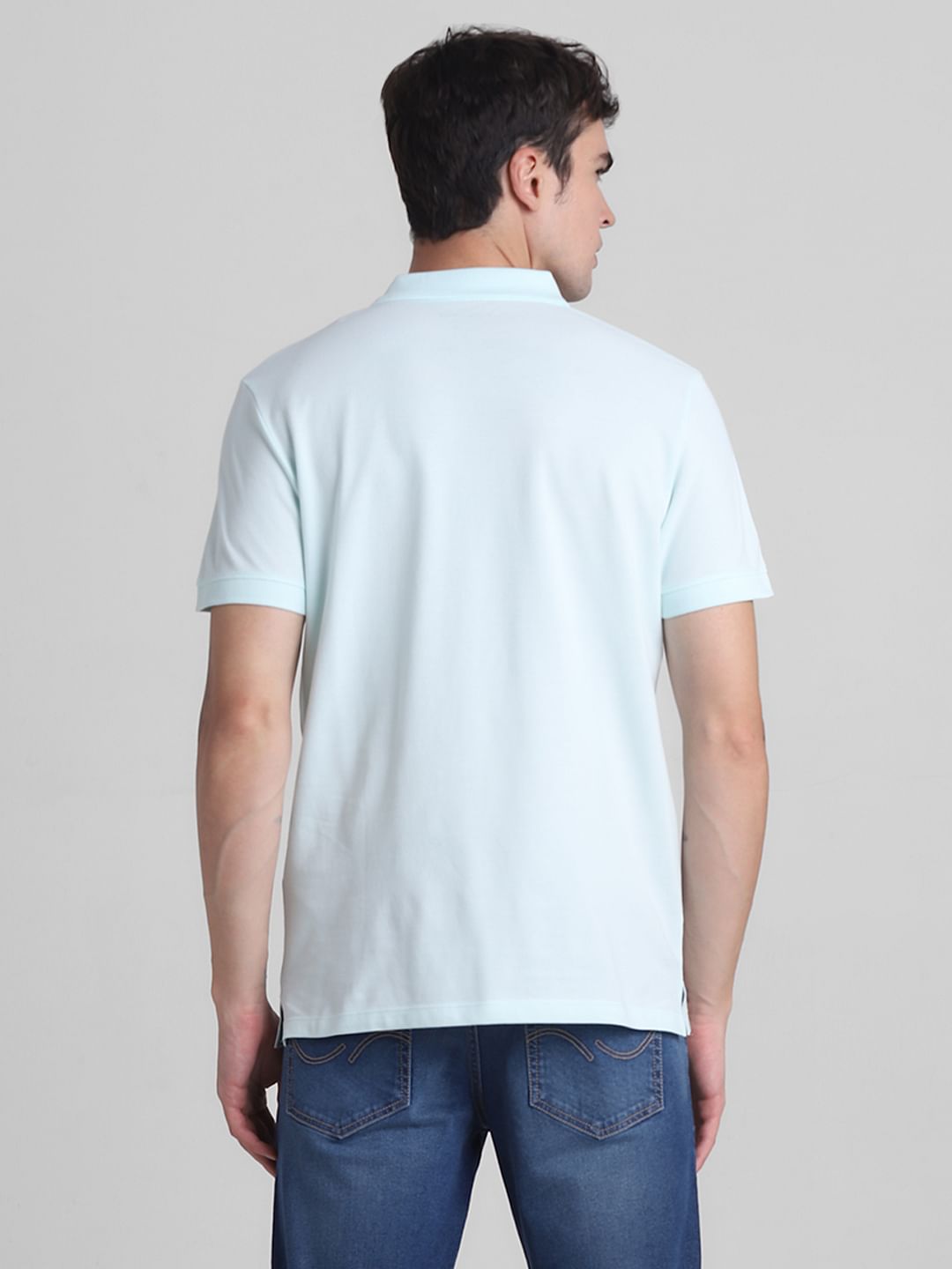 Blue Check Placket Polo T-shirt