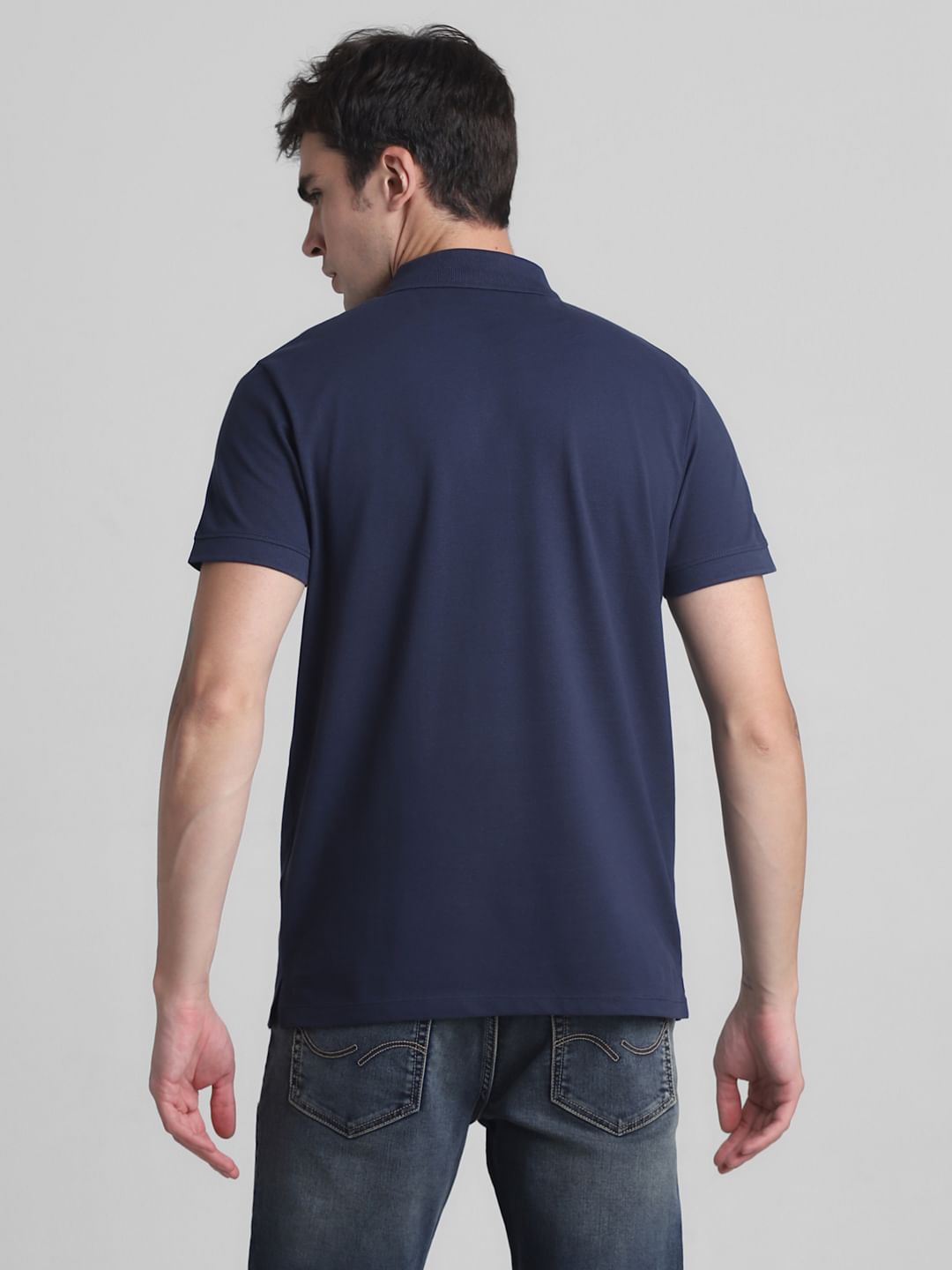Blue Ribbed Sleeves Polo T-Shirt