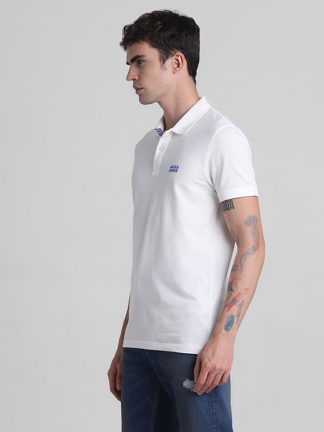 White Check Placket Polo T-shirt