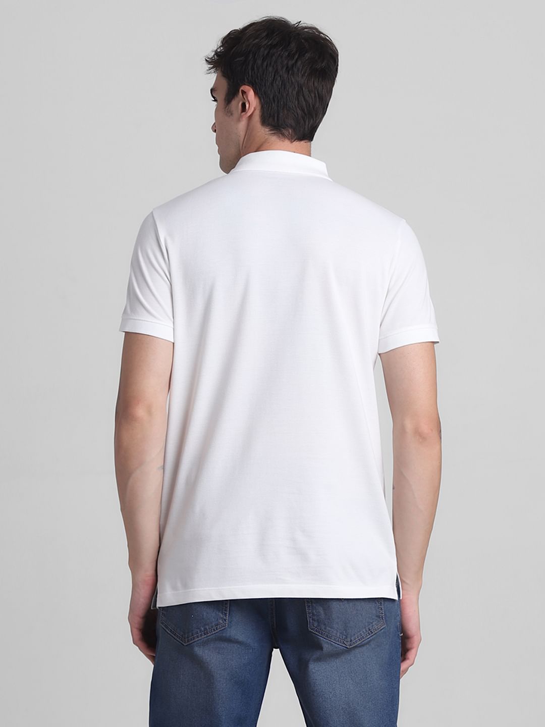 White Check Placket Polo T-shirt