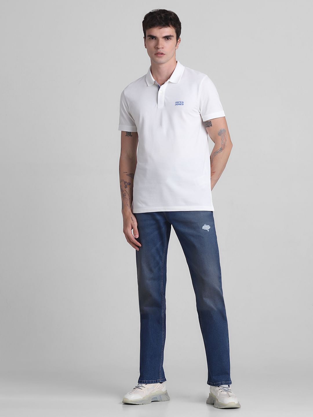 White Check Placket Polo T-shirt