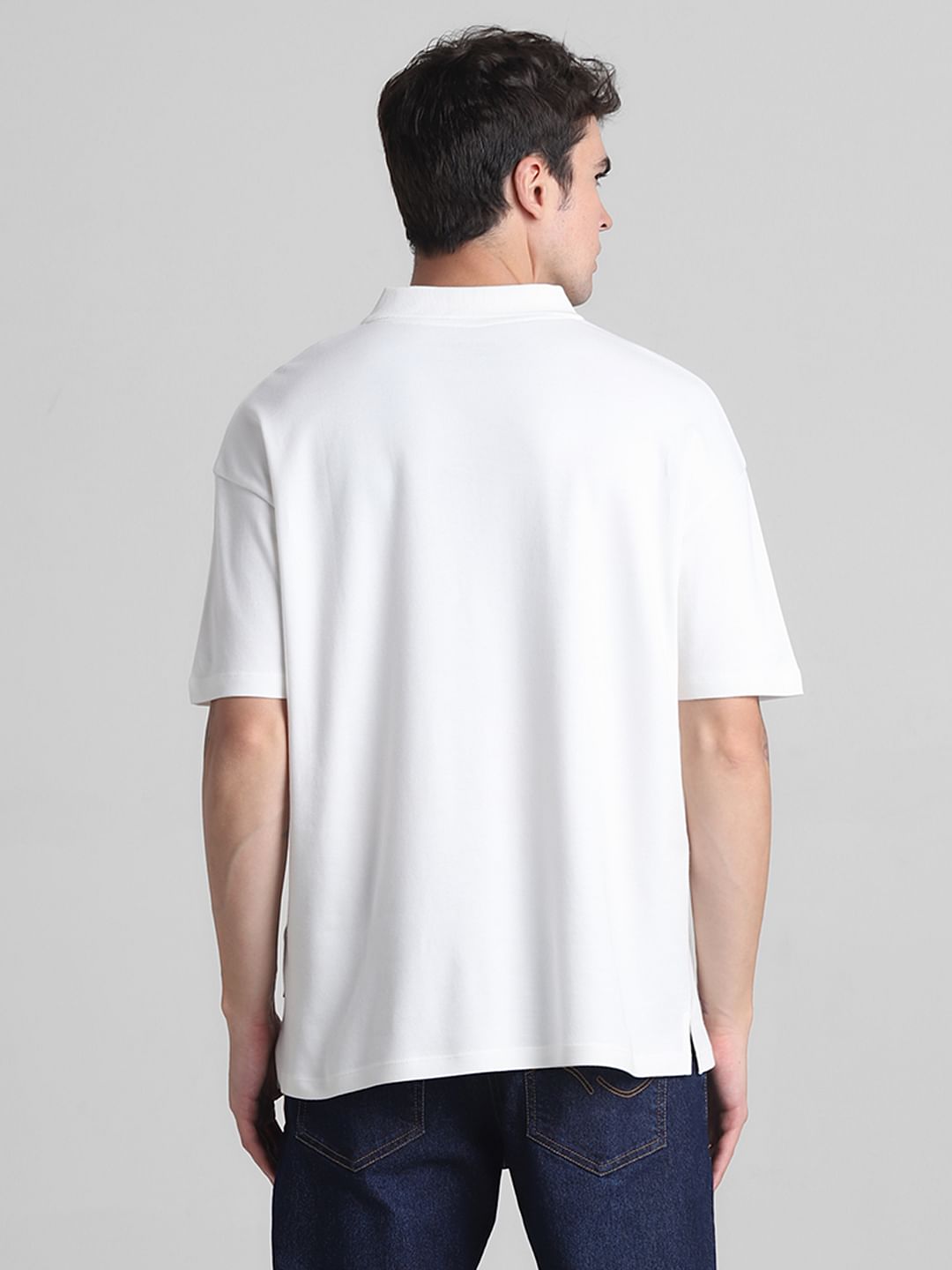 White Zip-Up Oversized Polo T-shirt