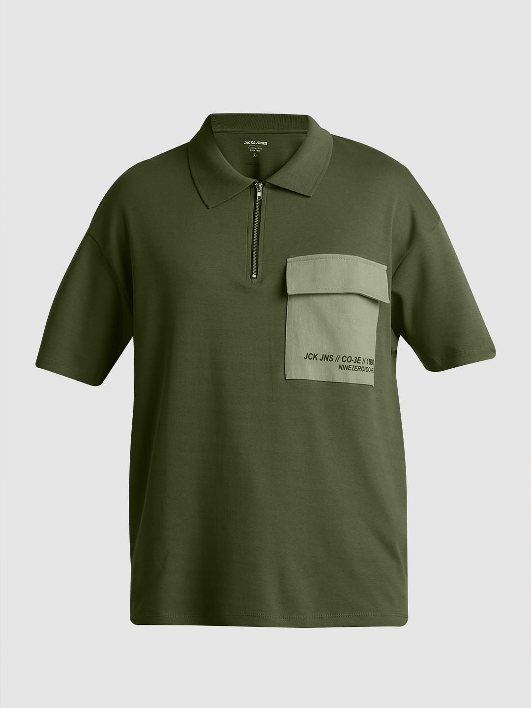 Green Zip-Up Oversized Polo T-shirt