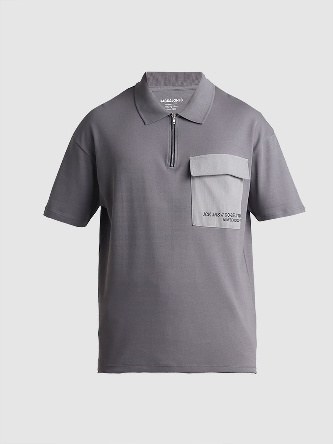 Grey Zip-Up Oversized Polo T-shirt