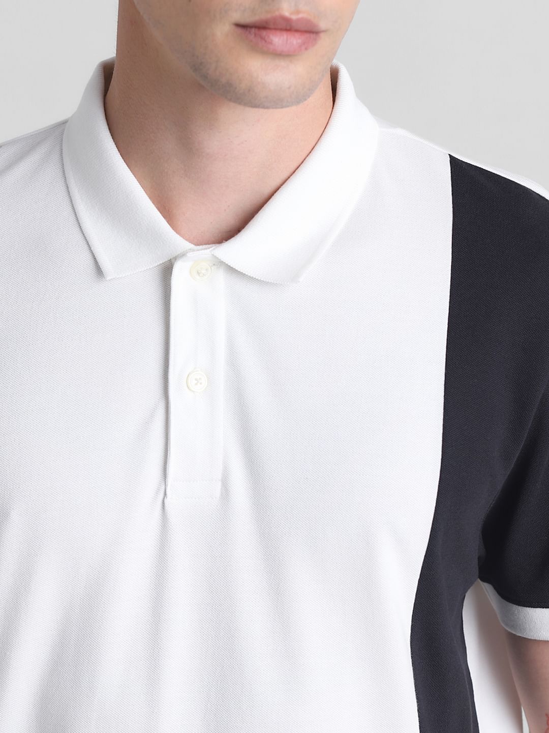 Beige Colourblocked Cotton Polo T-shirt