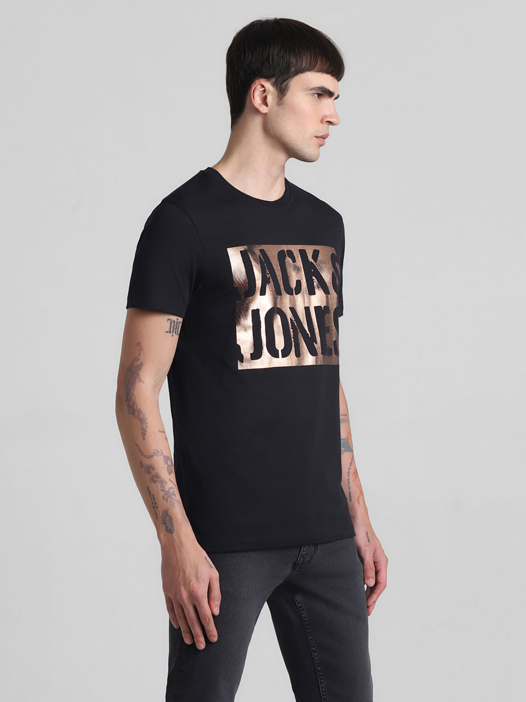Black Foil Print Crew Neck T-shirt