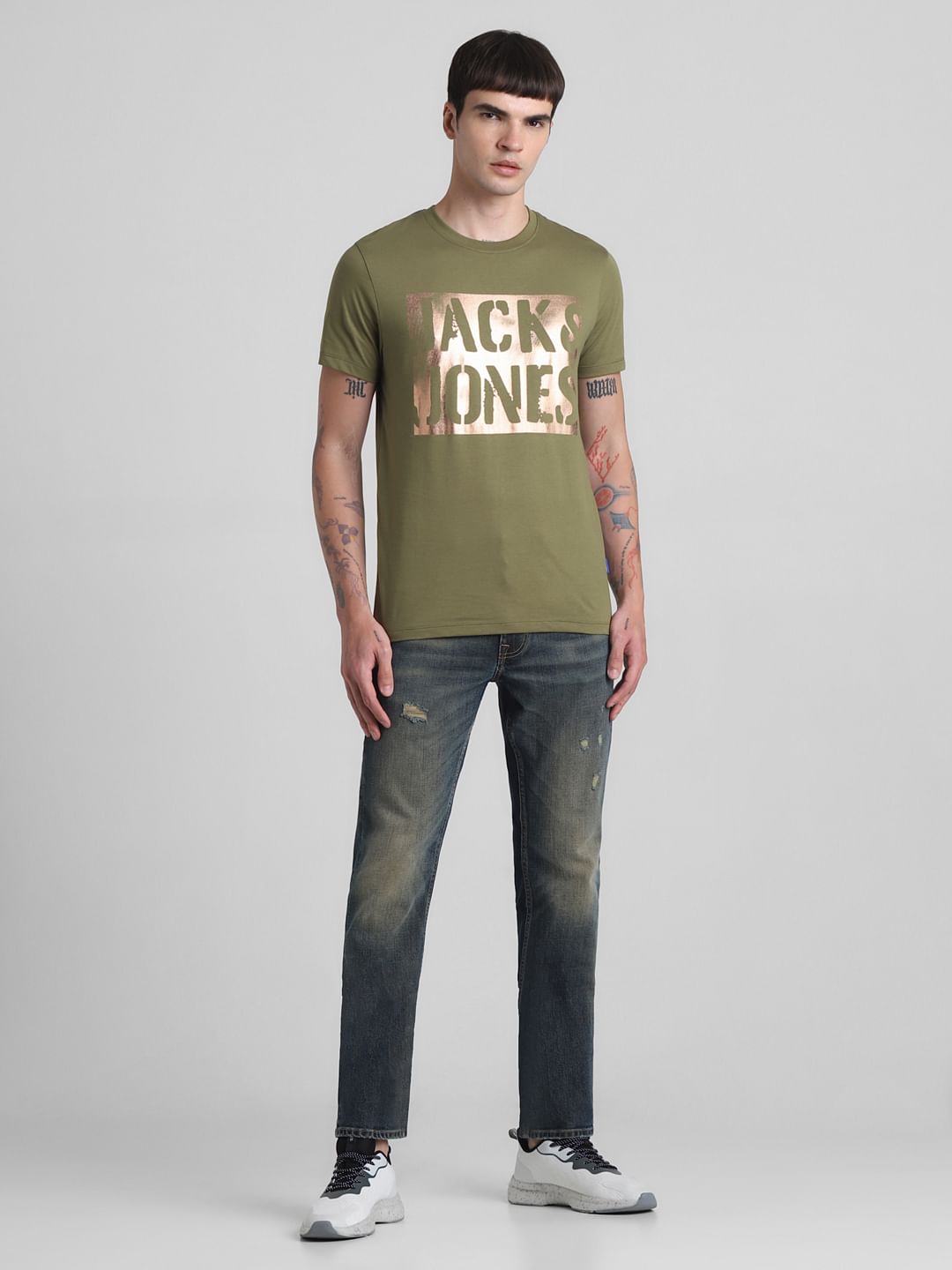 Green Foil Print Crew Neck T-shirt