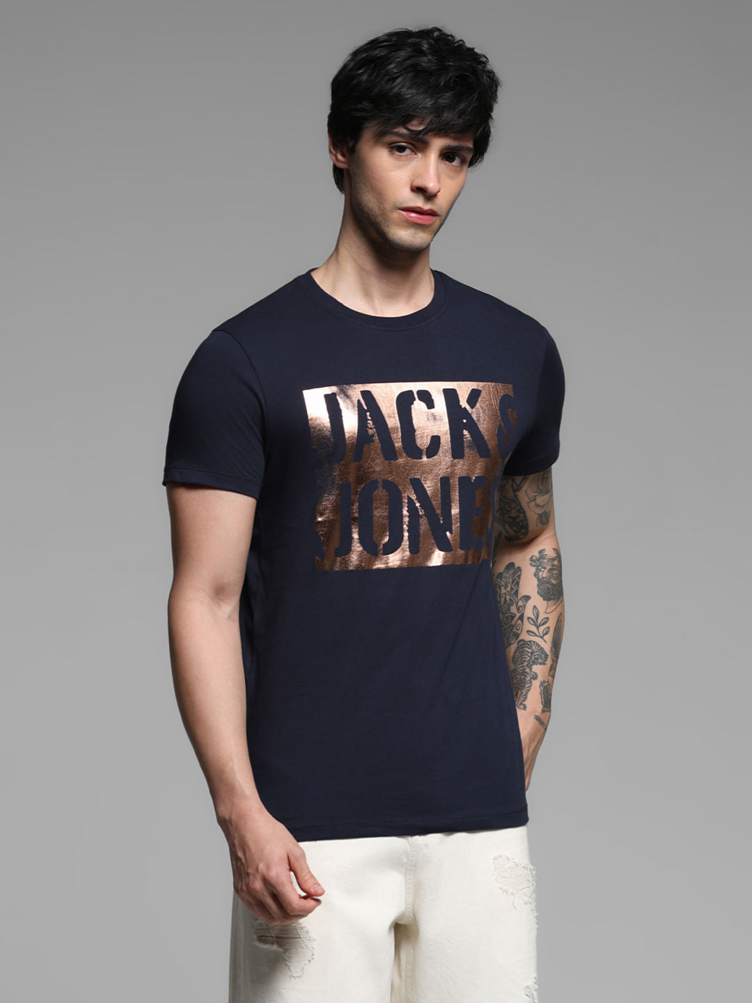 Navy Blue Foil Print T-shirt