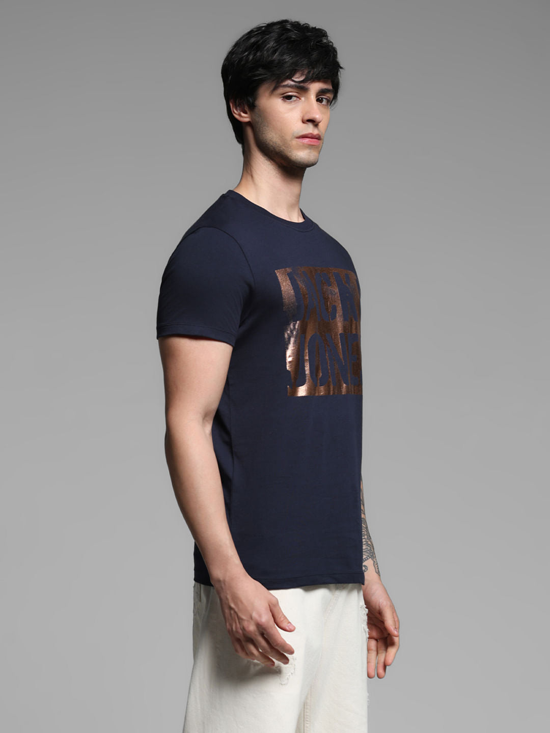 Navy Blue Foil Print T-shirt