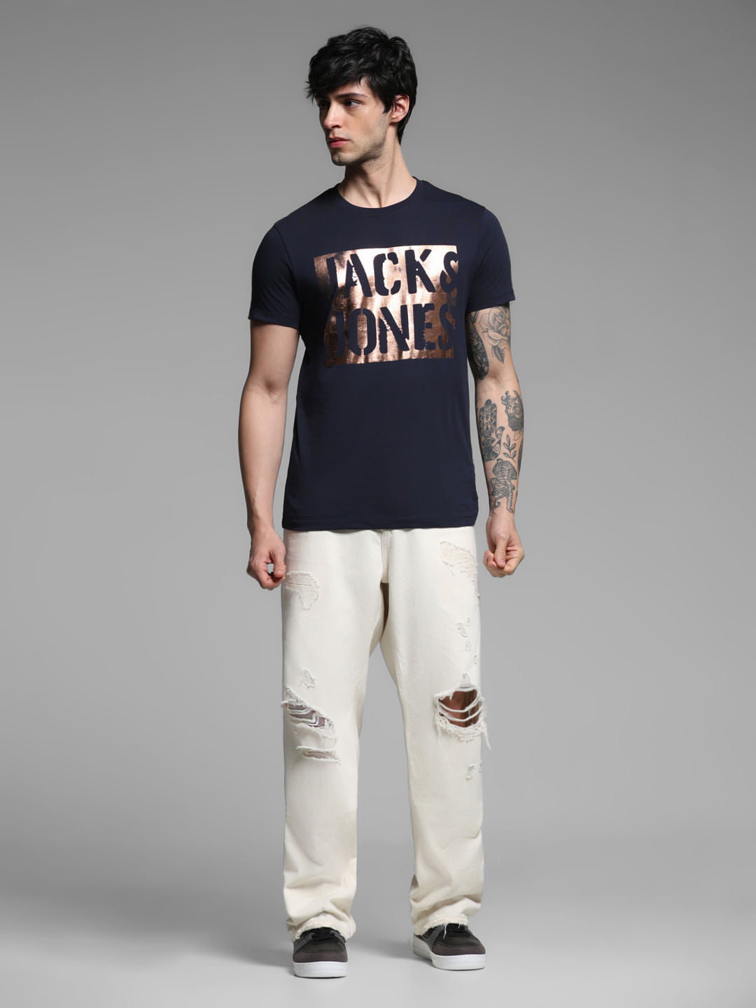 Navy Blue Foil Print T-shirt