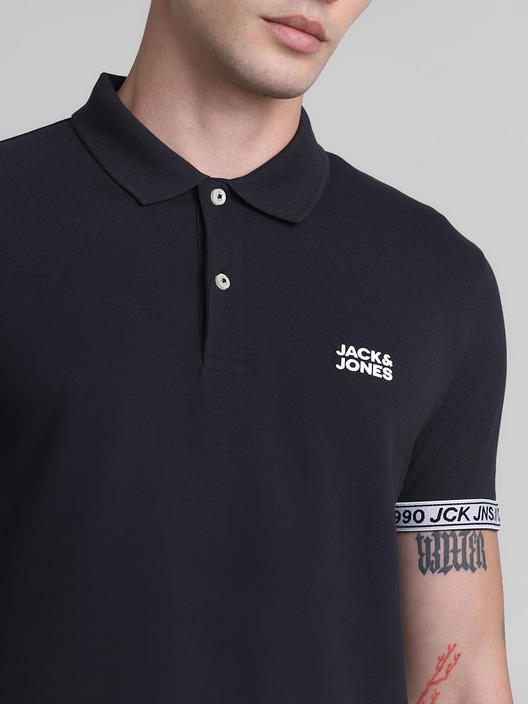 Black Logo Tape Print Polo T-shirt