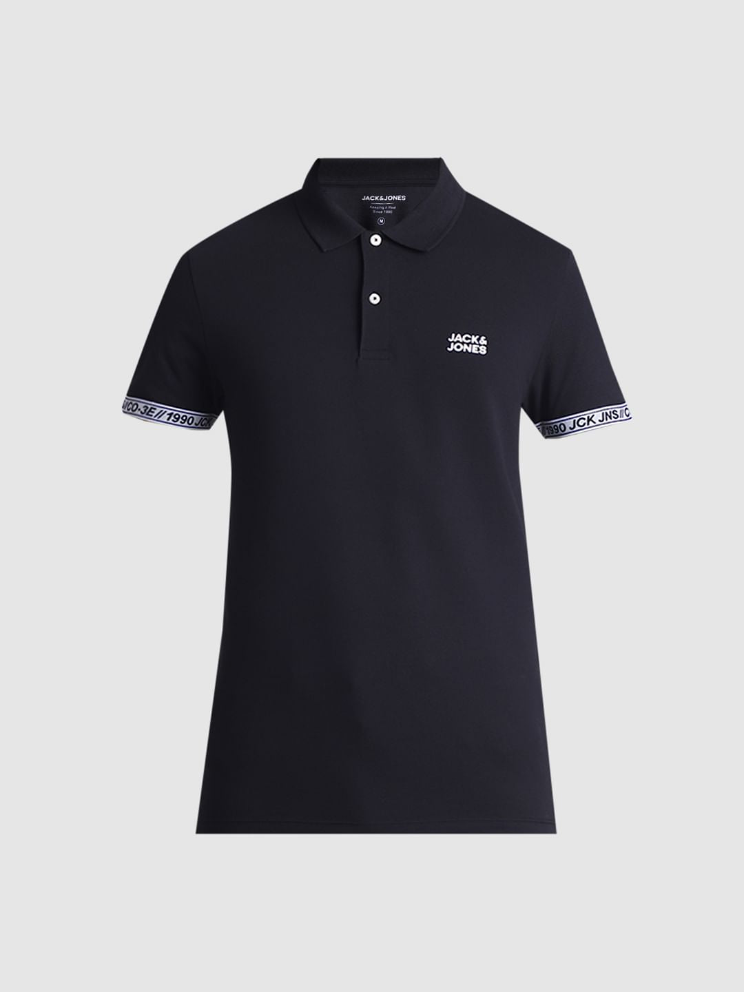 Black Logo Tape Print Polo T-shirt