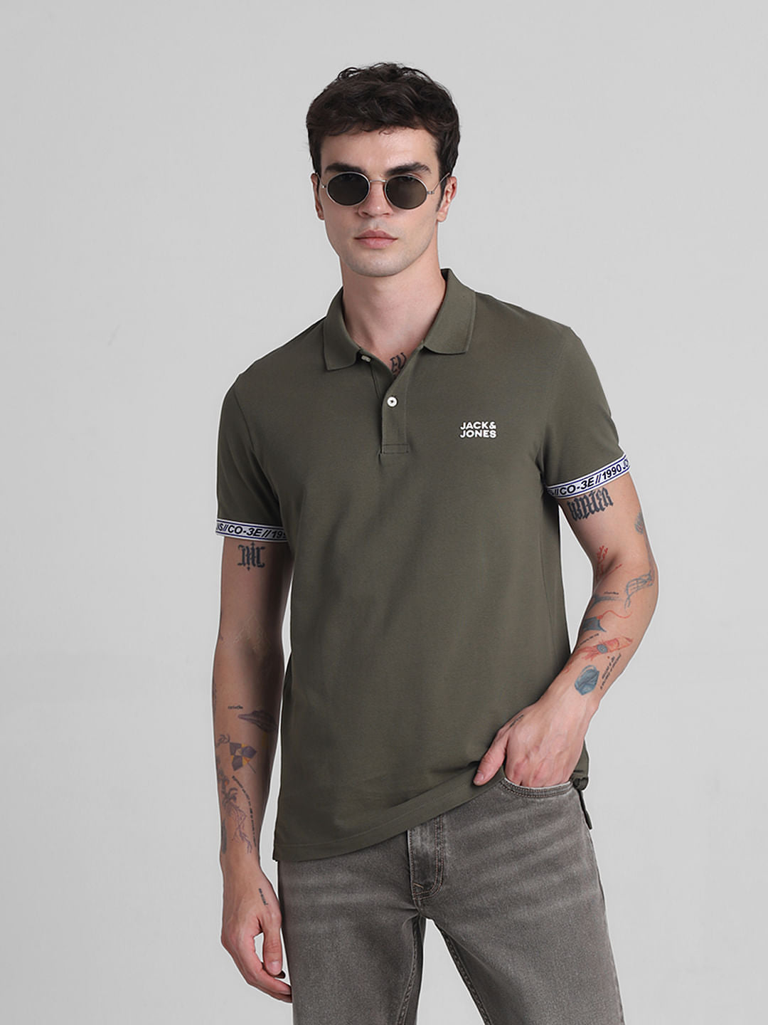 Green Logo Tape Print Polo T-shirt