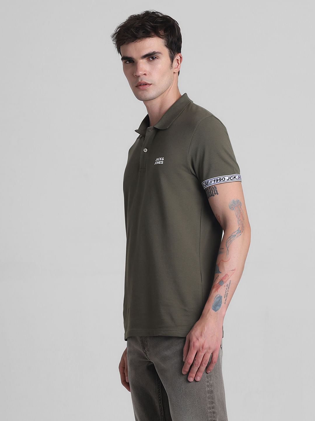 Green Logo Tape Print Polo T-shirt