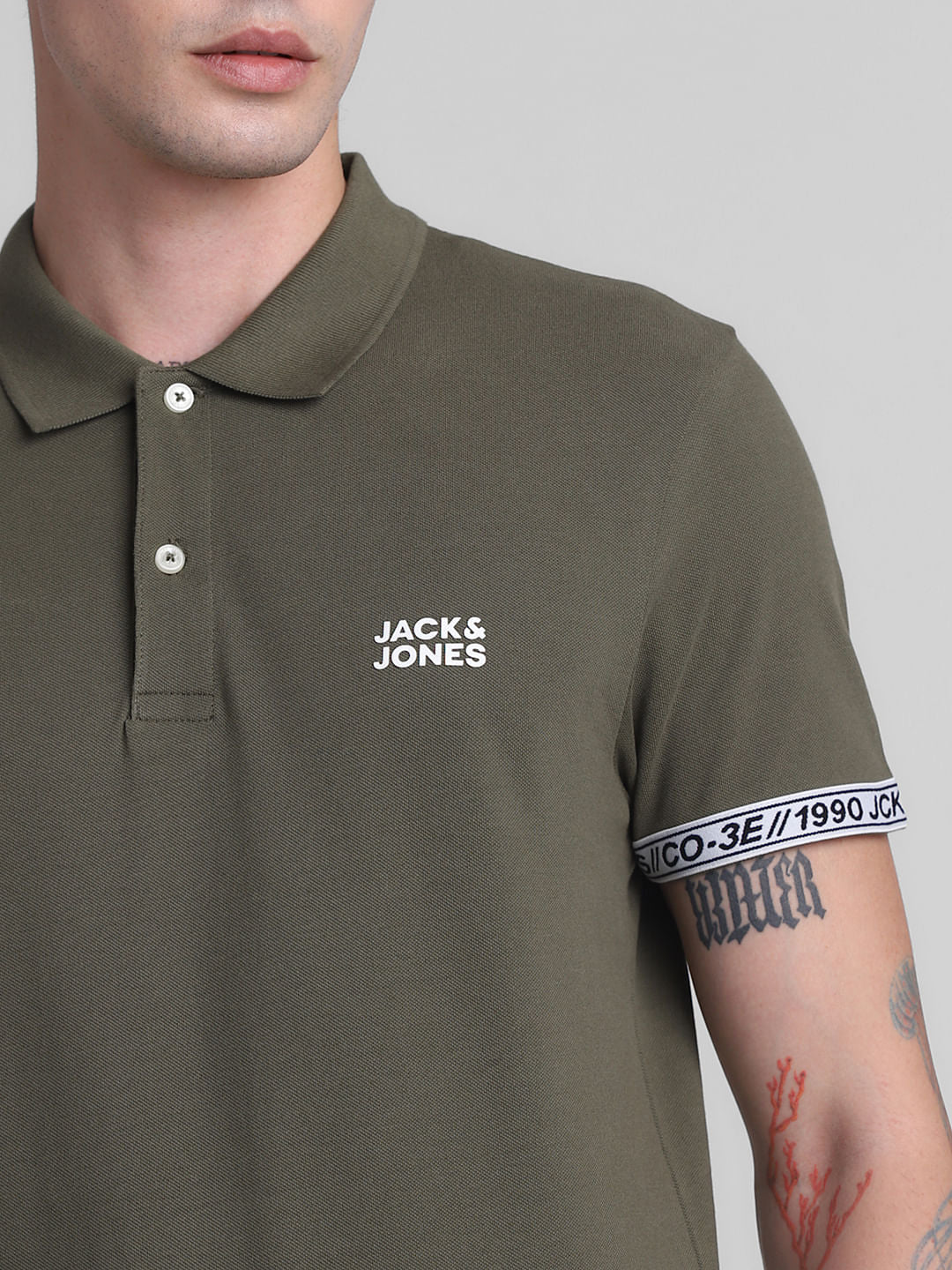 Green Logo Tape Print Polo T-shirt