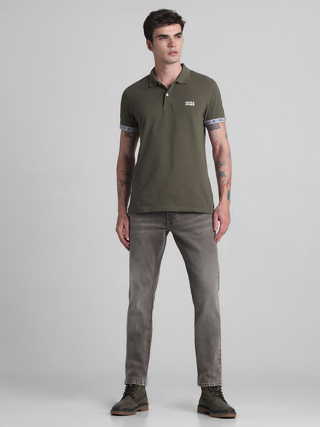 Green Logo Tape Print Polo T-shirt