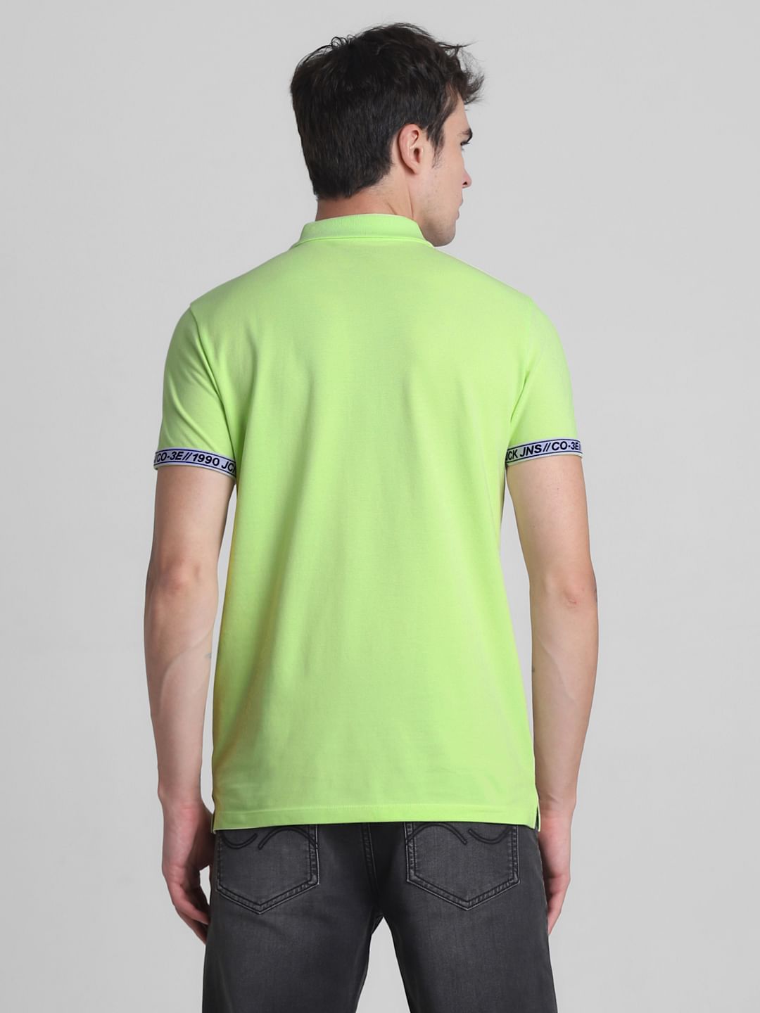 Green Ribbed Sleeves Polo T-Shirt