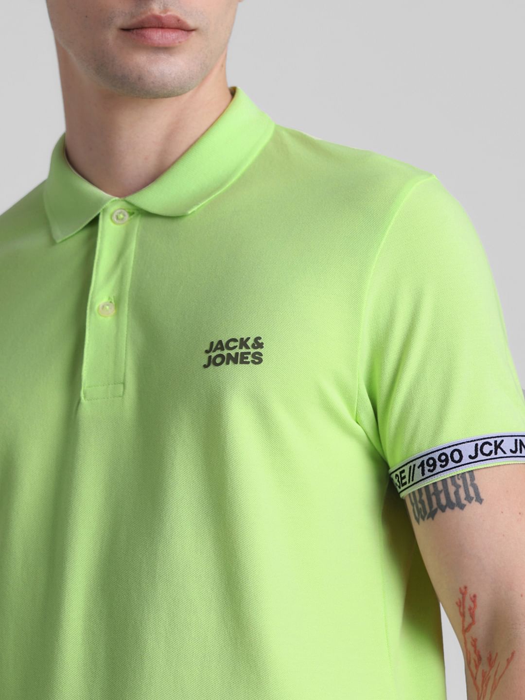 Green Ribbed Sleeves Polo T-Shirt