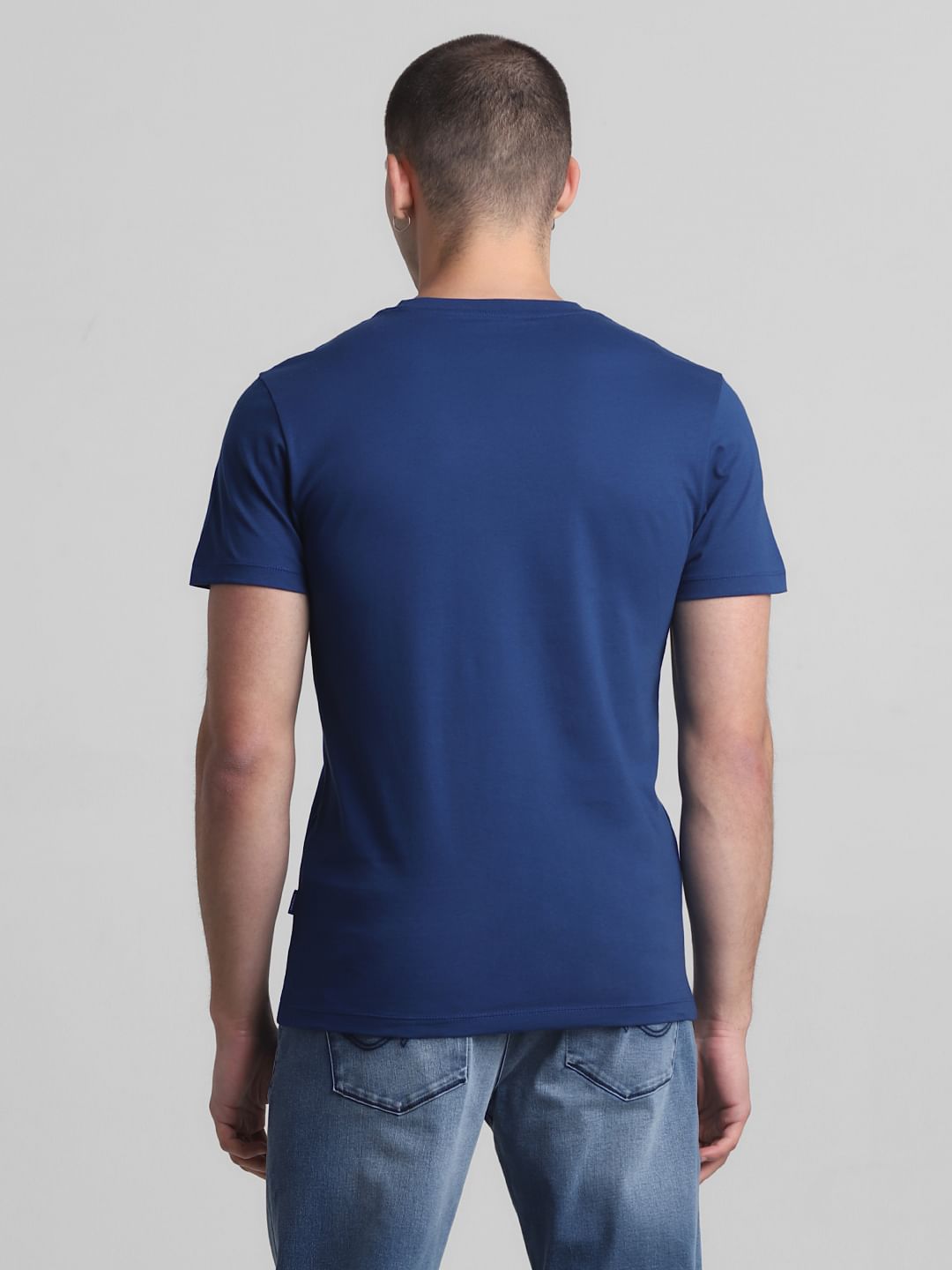 Blue Logo Print Crew Neck T-shirt