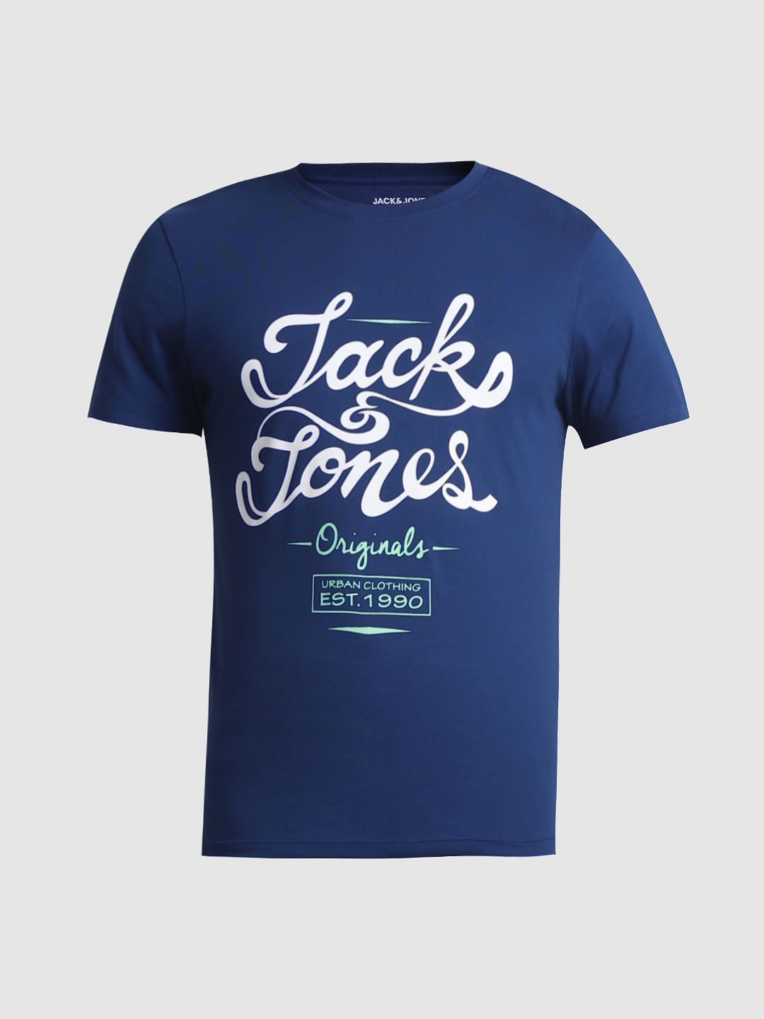 Blue Logo Print Crew Neck T-shirt