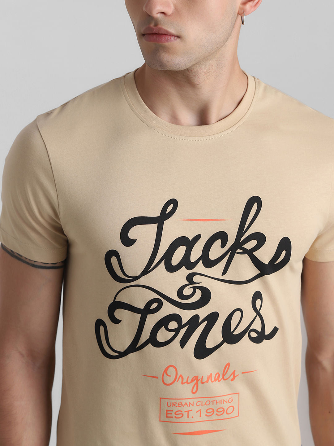 Brown Text Print Crew Neck T-shirt