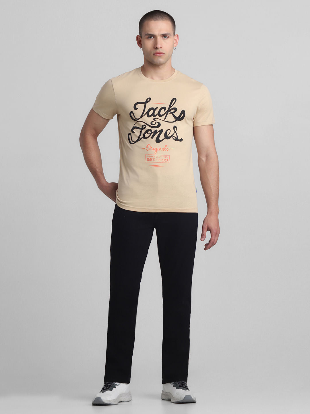 Brown Text Print Crew Neck T-shirt