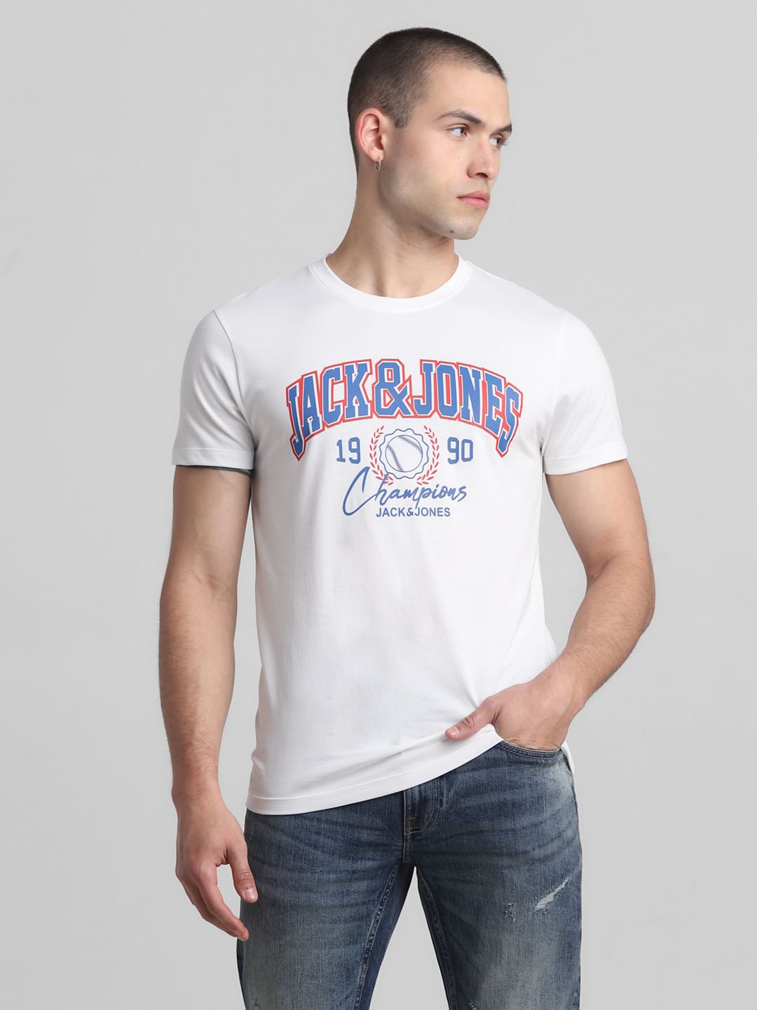 White Logo Print Crew Neck T-shirt