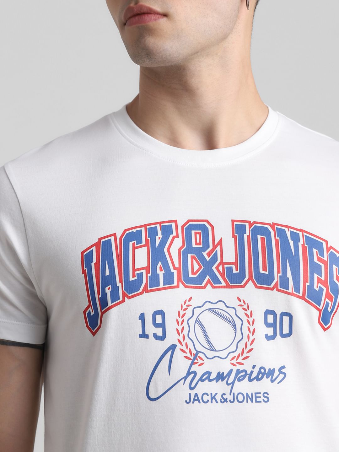 White Logo Print Crew Neck T-shirt